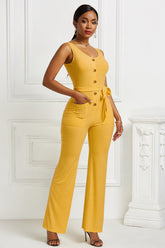 Strap Cotton Sunken Stripe Stitching Casual Sleeveless Wide Leg Jumpsuit